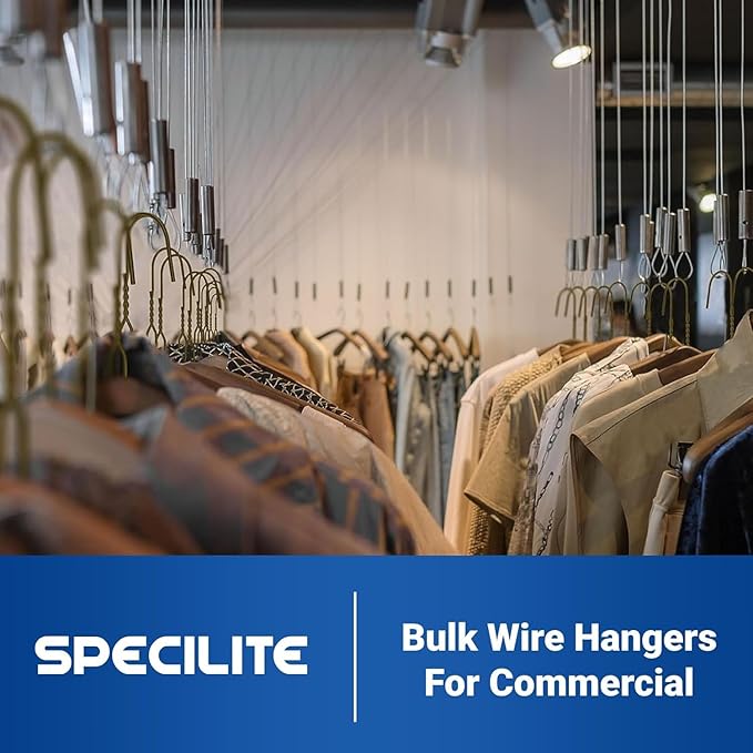 SPECILITE Wire Metal Clothes Hangers Bulk 50 Pack for Standard Size Suits, Coats, Shirts, Pants, Skirts, Space Saving, Non Slip,16 Inch 12 Gauge Ultra Thin, Bronze