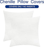 CaliTime Throw Pillow Covers Decorative 16 X 16 Inches Pack of 2 Cozy Chenille Cushion Cases for Couch Sofa Bed Living Room Home True White