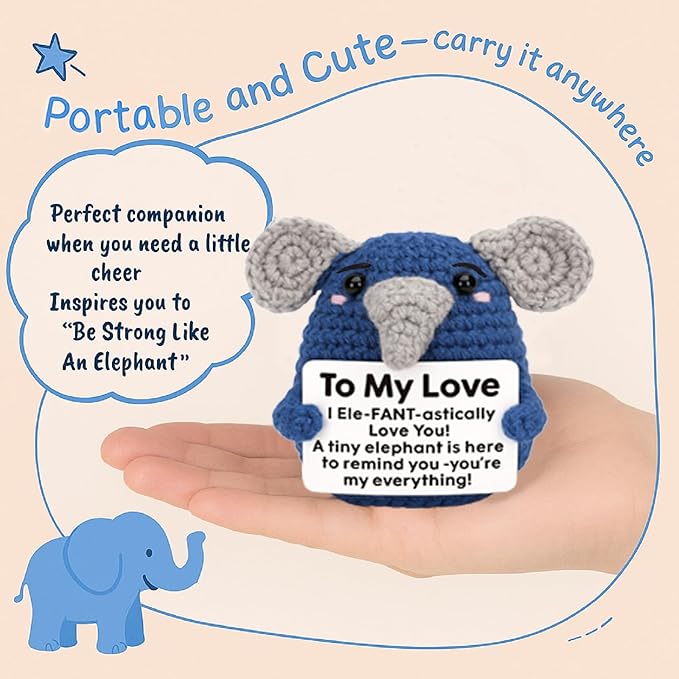 Gifts for Him Her, Handmade Crochet Elephant Doll, Cute Emotional Support Animal Gift for Boyfriend Girlfriend, Anniversary Birthday Valentines Day Gift for Wife Husband Couples