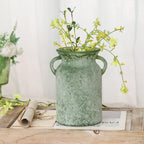 Glass Flower Vase with Handle – 8 Inches Rustic Imitation Ceramic Vase for Flowers, Vintage White Green Centerpiece Decor for Farmhouse, Modern Home, Table & Holiday Decorations