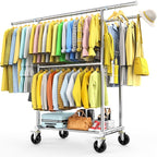 100% Stainless Steel Heavy Duty Clothes Rack Load 960LBS, Three Rods Clothing Racks for Hanging Clothes Extendable，Rolling Garment Rack With Sturdy Wheels Shelves Hooks, Portable Closet Wardrobe Rack