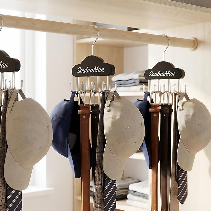 Belt Organizer,2 PCS Belt Hanger for Closet,Tie Organizer for Men,Rotatable Sturdy Shirt Hangers with 8 Hooks,Tie Rack for Belt, Bra, Tank Top, Tie, Hat, Purse,Black