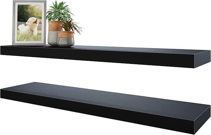 BAMEOS Floating Shelves, 31W x 8D Wall Mounted Display Shelves with Invisible Brackets, Set of 2 | Lightweight Décor Shelf for Bedroom, Living Room, Bathroom & Entryway Black