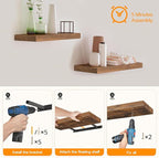 HOOBRO Floating Shelves for Wall, Wall Mounted Shelf Set of 2, 47.2" Hanging Shelf with Invisible Brackets, for Wall Storage in Bathroom Bedroom Kitchen Living Room Office, Rustic Brown BF120BJP201
