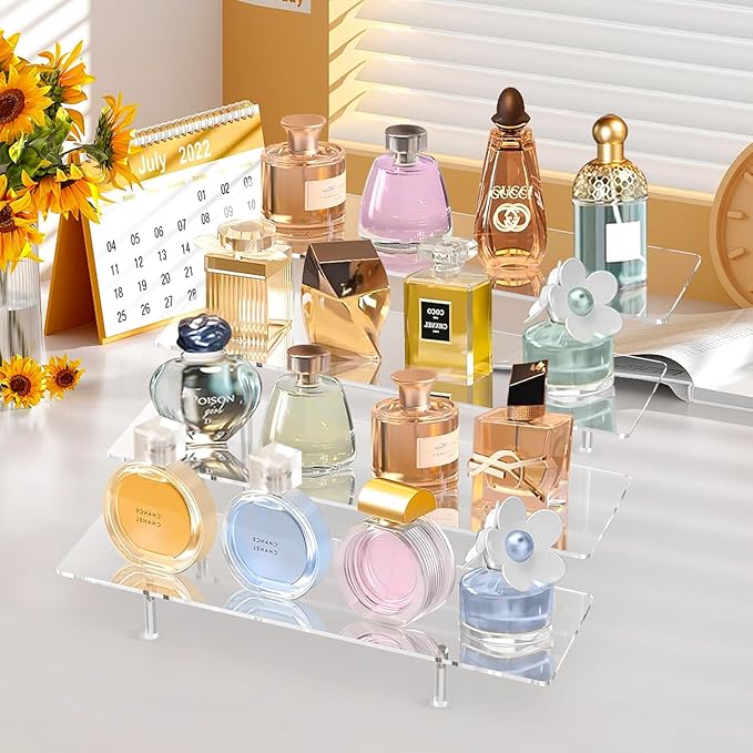 Acrylic Display Riser Stand Shelf Clear 4 Tier Cupcake Stand Perfume Display Holder Figures Desktop Decoration and Organizer Showcase Toys Retail Display Rack Candy Dessert Buffet 4 Step Collection (1 PACK)