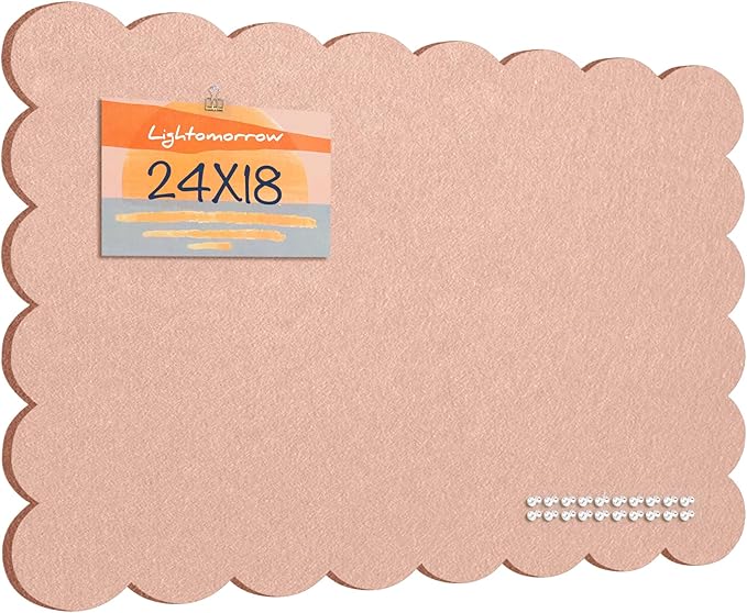 Lightomorrow Scalloped Bulletin Board, 24 x 18 Inches Felt Pin Board - Decorative Cork Alternative for Wall, Foldable Picture Self-Adhesive Vision Prayer Board with 20 Pushpins - Mauvey Pink