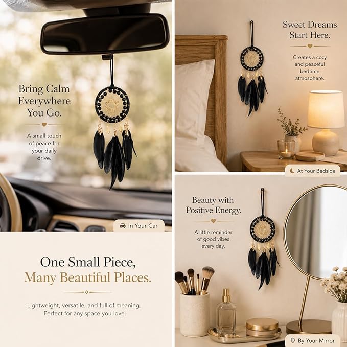 Black Dream Catcher for Cars Rear View Mirror Hanging Decor Handmade Feather Small Car Charms Pendant Gift