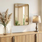 Sweetcrispy Bathroom Wall Mirror, 30x22 Inch Wall Mount Mirror for Over Sink, Modern Rounded Rectangle Vanity Mirrors with Matte Metal Framed, for Home Decor, Living Room, Bedroom, Gold
