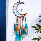 MEXIDAWN DIY Feather Dream Catcher Kits Turquoise Wall Hanging Boho Decor Handmade Dream Catcher for Adults, Moon