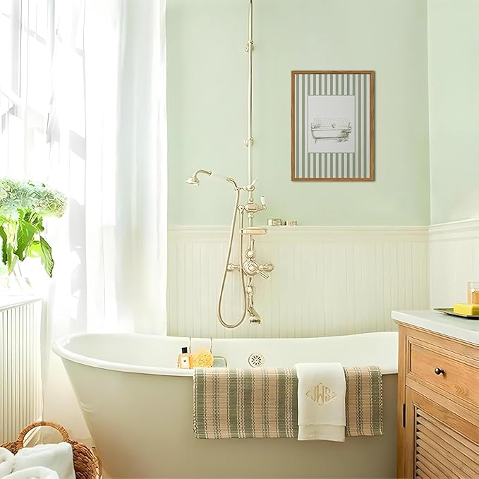 Funny Kids Bathroom Wall Art Cute Boy in Bathtub Wall Decor Picture, Eclectic Child Nursery Bathroom Poster Canvas Prints painting for Restroom 16x24 inch Wood Framed