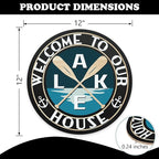 Lake Life Welcome to Our House Front Door Sign, Lakehouse Paddle Family Wood Hanger Outdoor Outside Porch Home Decor, Nautical Anchor Farmhouse Wooden Wreath Indoor Wall Hanging Decoration