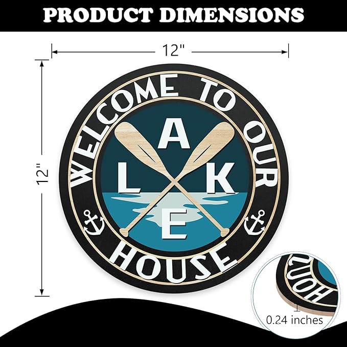 Lake Life Welcome to Our House Front Door Sign, Lakehouse Paddle Family Wood Hanger Outdoor Outside Porch Home Decor, Nautical Anchor Farmhouse Wooden Wreath Indoor Wall Hanging Decoration