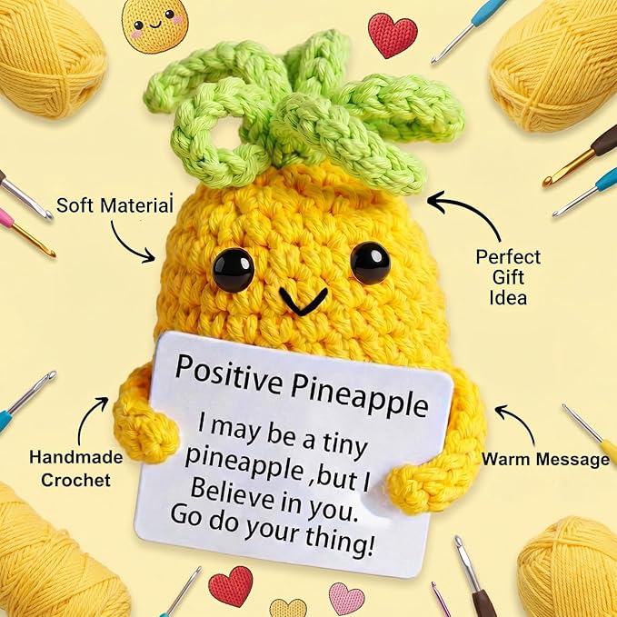 Funny Gifts, Emotional Positive Support Pineapple, Handmade Crochet Pineapple Knitted Doll Gifts for Women, Boys, Girls.