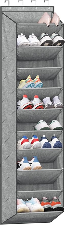 SLEEPING LAMB Over The Door Shoe Organizer for Closet with Large Deep Pockets, Narrow Shoe Rack for Door Hanging Boots Storage, Grey