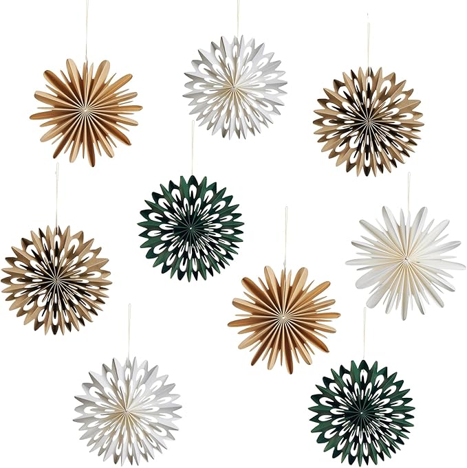 9PCS Mini Christmas Snowflake Ornament - Christmas Paper Hanging Decorations, Paper Ornament for Xmas Tree, Boho Style Indoor Holiday Home Decor