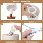 Fenmzee Small Table Lamp for Bedroom - Inline Control, Bedside Lamp with 3000K A15 LED Blub, Easy Assembly (Beige Shade - Walnut Base, 9" Inline Control)