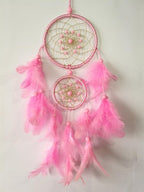 Handmade Homemade Beautiful Natural Feathers Double Pink Dream Catcher Wall Hanging Home Decoration