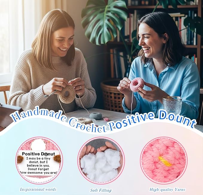 Funny Positive Crochet Donut,Emotional Support Donuts Themed Gift,cute Stuffed Animals Plush,Birthday Gifts for Women,friends(Pink Donut)