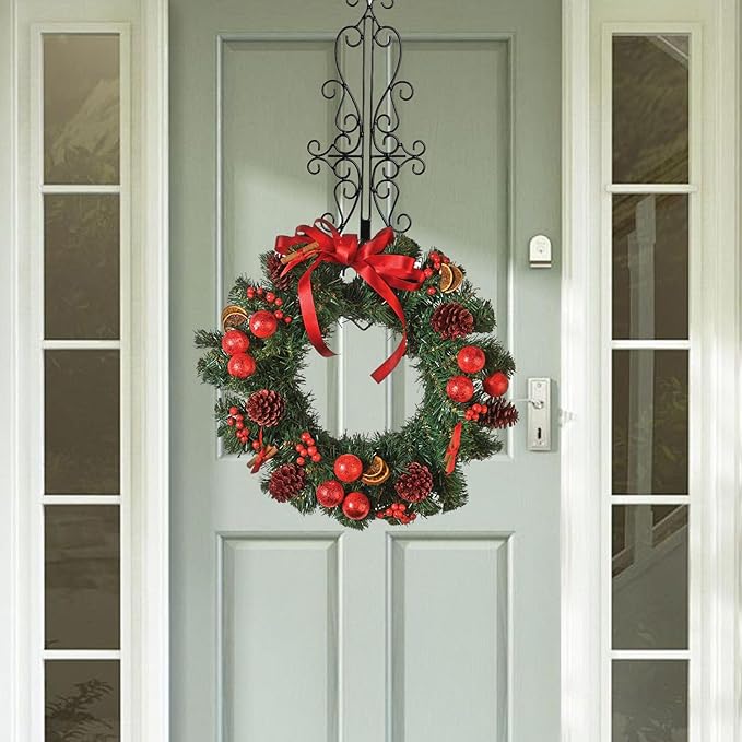 ShangTianFeng Wreath Hangers for Front Door, Vintage Metal Wreath Hanger, 17.9" Elegant Door Hanger, Door Wreath Hanger for Easter Christmas Halloween Fall Decoration, Welcome Sign Wreath Hangers