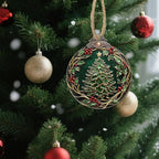 DASTOLL Stained Glass Christmas Decorations, Vintage Patina Wreath Suncatcher for Window Christmas Tree Hanging Ornaments Green Sun Catcher Xmas Decor Gifts for Women Men Mom Nana Friend