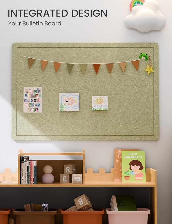 Fluxynara Bulletin Board,35.4" x 23.6" Cork Board Alternative with 12 Safe Removable Adhesive Tabs, Foldable Felt Pin Board for Home Office, Classroom, Bedroom,Entryway for Walls—Olive Green