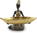 Lescafita African Woman Resin Tray Statue, Gold Leaf Decorative Sculpture, Handmade African Figurine Tray for Jewelry, Keys, Coins, Home Table Centerpiece Decor, Cultural Art Gift