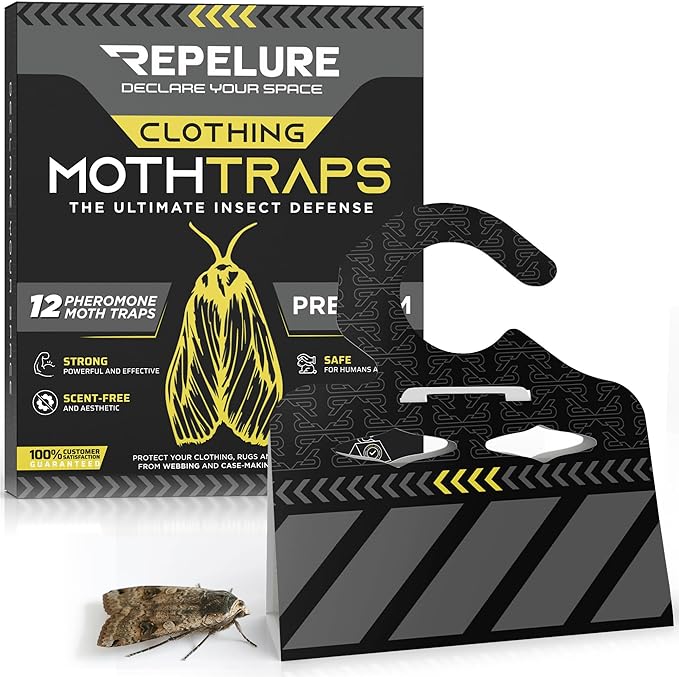 Premium Moth Traps with Pheromones - 12 Pack, Clothing Moths Traps for Closet – Indoor Moth Prevention, Anti Moths for Clothes Storage, Balls Alternative