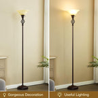 GyroVu Torchiere Floor Lamp for Living Room, LED Standing Reading Light for Bedroom with Glass Shade for Living Room Corner Bedroom Home Office,Bulbs Included (Yellow Lampshade, Glass 1 Head)