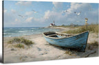Beach Wall Art Coastal Wall Decor Nautical Ocean Canvas Picture Nature Boat Seagull Seascape Prints Artwork Bathroom Decor Rustic Seaside Scenery Painting Living Room Bedroom Home Decoration 24x48"