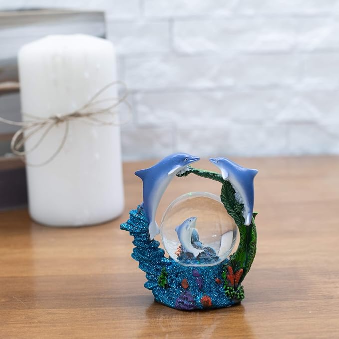 Elanze Designs Swimming Dolphin Family Magical Whimsical Tabletop Dresser Nightstand Figurine Miniature 45MM Sturdy Polyresin Glitter Water Snow Globe Decoration