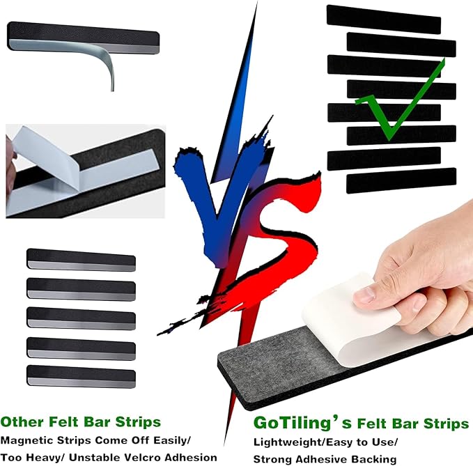 Cork Board for Walls - 8 Pack Felt Pin Board Bar Strips - Self-Adhesive Lightweight Bulletin Board - Cork Board for Office with 40 Push Pins No Damage for Wall (Black)