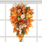 Fall Teardrop Swag - 19.69x12.6 Inches Handmade Flower Maple Berry Wreath for Harvest Festival, Holiday Decorators with Autumn Colors, Artificial Wreath for Apartment, Coffee Shop, Ready to