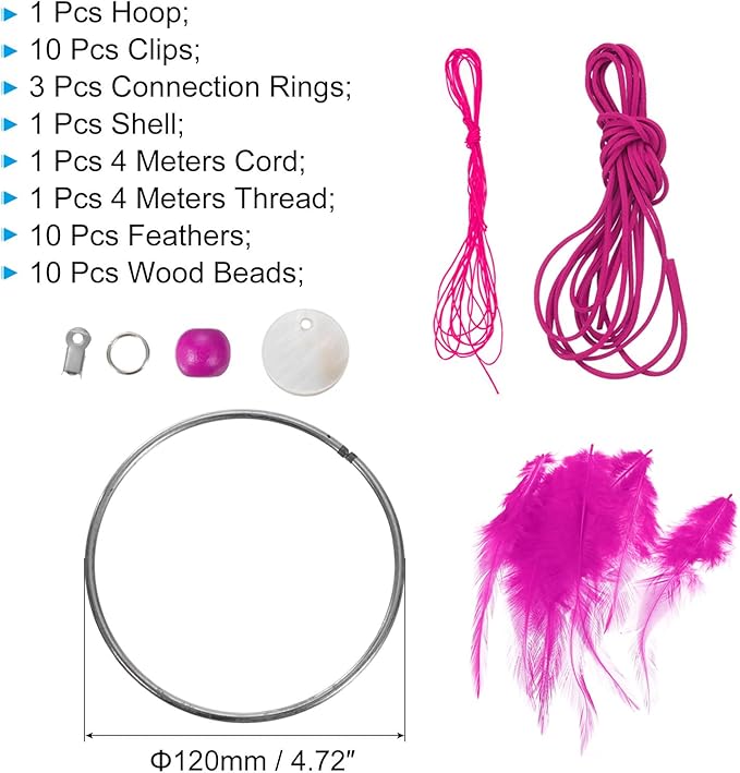 PATIKIL DIY Dream Catcher Kit, Making Dream Catcher Supplies Wall Hanging Handmade Dream Catcher Kits for Beginner Style 3, Rose Red