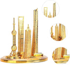 Shanghai Building Collection Model Set, Oriental Pearl Tower and Jin Mao Financial Center Souvenir, Electroplated Bronze Gold Metal Architecture Miniatures for Office Home Decor (Gold-Small)