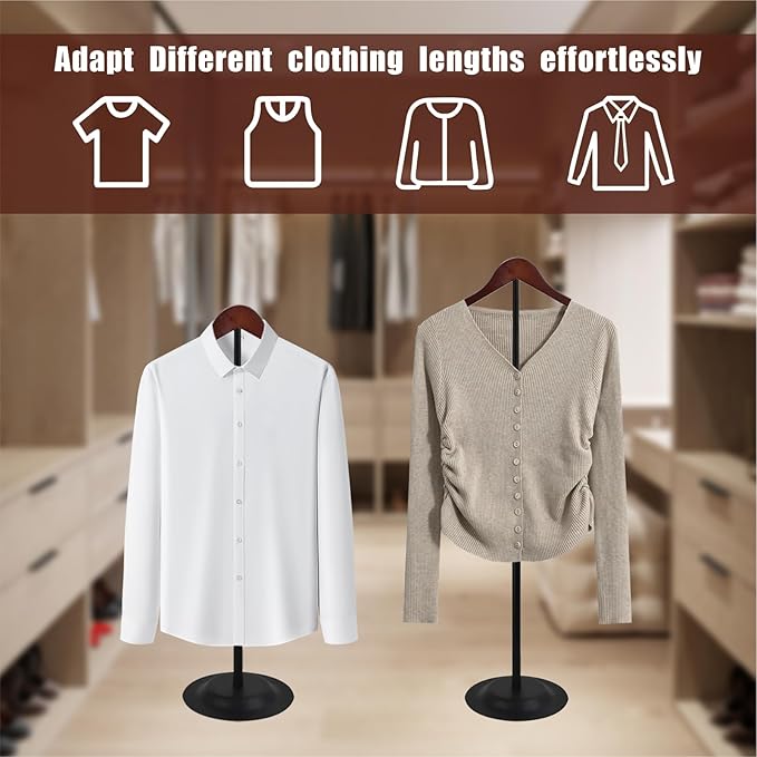 Eunika 2 Pack Adjustable T Shirt Display Flexible Shoulder Stand, 16-31 Inch Portable Metal Shirt Rack Display Stand Garment Coat Holder for Clothing Garment Coat Retail Vendor, Cloakroom