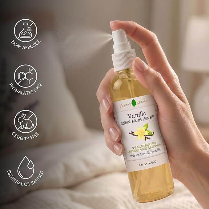 Vanilla Linen and Room Spray, Natural Home Fragrance Made with Pure Vanilla Essential Oil, Perfect Bathroom Air Freshener or Linen Spray
