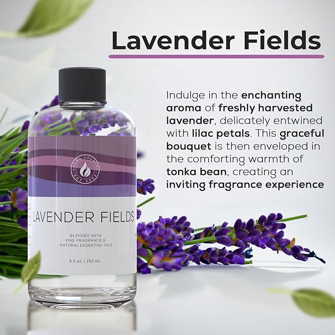 Aroma Country Lavender Fields Diffuser Oil - Luxury Essential Oils for Diffuser Refill & Air Freshener Room Spray - Long-Lasting & Natural Home Fragrance, Scented Oil for Diffusers (8.5 Fl. oz)