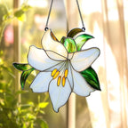 White Lily Flower Acrylic Suncatcher, Flower Suncatchers for Window Hangings, Stained Glass Effect Garden Decor, Gift for Mother's Day, Mom, Grandma, Wife, Women