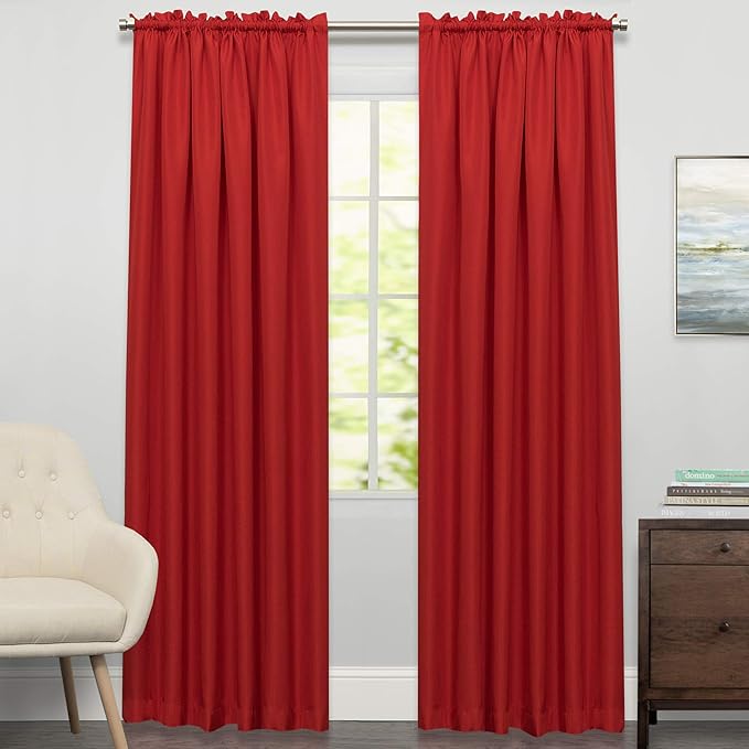 Sweet Home Collection Window Curtains Treatment Panel 63" or 84" Long in Stylish and Unique Patterns and Designs for All Home Décor, Ribcord Red