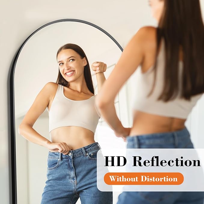 DUMOS 63"x20" Arched Full Length Mirror with Stand, Floor Body Mirror Shatter-proorf Nano Glass with Aluminum Frame, Free Standing or Hanging Leaning Modern Simple Home Decor, Gold