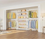 Timate S3X PLUS Closet System, Expandable Wall Mounted Closet with 6 Adjustable Shelves & 4 Expandable Hanger Rods, Industrial Pipe Clothing Rack for Hanging Clothes, Fits Spaces 6'11"- 9'10", White