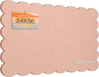Lightomorrow Scalloped Bulletin Board, 36 x 24 Inches Felt Pin Board - Decorative Cork Alternative for Wall, Foldable Picture Self-Adhesive Vision Prayer Board with 20 Pushpins - Mauvey Pink