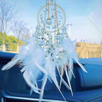 Dream Catcher for car,car Decorations for Women,Feather Dream Catcher Crystal Charm Bling Deco Accessories Hanging Ornaments,Christmas Hanging,Xmas Gift for Girl (White)