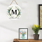 Monogram Letter M House Warming Gifts New Home Wreaths for Front Door Decor Wooden Welcome Sign Floral Family Last Name Initial Spring Summer Porch Rustic Wall Home Kitchen Boho Decorations
