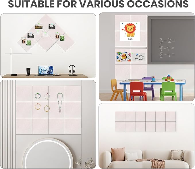 Large Cork Board Alternative 36" X 24" Bulletin Board - 6 Pack Removable Felt Wall Tiles with 20 pushpins, Large Cork Boards for Walls Cork Board for Office Pin Board Tack Board - Oatmeal
