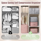 Space Saving Self Compression Organizer, 2025 New Ultra Space Saving Self Compression Organizer, Heavy Duty Moving Bags, Storage Tote for Space Saving (Beige, Large)