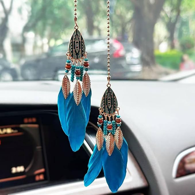 Mini Dream Catcher for Car Rear View Mirror Accessories - Handmade Small Dreamcatchers Boho Car Charm Interior Decor(Blue)