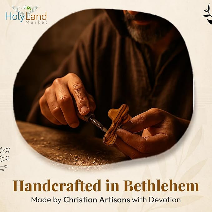 Holy Land Market 10 Olive Wood Crosses From the Holy Land - 2.5 Inch Pocket Palm Crucifix | Handmade Jerusalem, Bethlehem Israel - Gifts by Christians with Certificates -Holy Land Olive Wood Cross x10