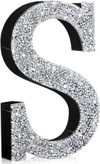 Qunclay 8'' Silver Crystal Diamond Bling Letters Crushed Diamond Decoration Wooden Glitter Letter with Screw and Hooks Rhinestone Gift for Wedding Y2k Mcbling Bedroom Wall Decor (Letter S)