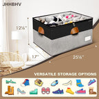 2 Pack Shoe Organizer for Closet, Adjustable Shoe Box Storage Containers, Large Foldable Shoe Bins with Clear Cover, Space Saving Shoes Holder with 4 Handles, Fits 24-48 Pairs, Black